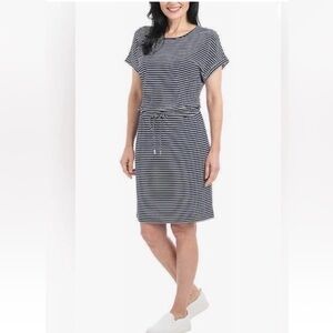 Hilary Radley Womens Navy Blue White Striped Drawstring Dress Size Small
